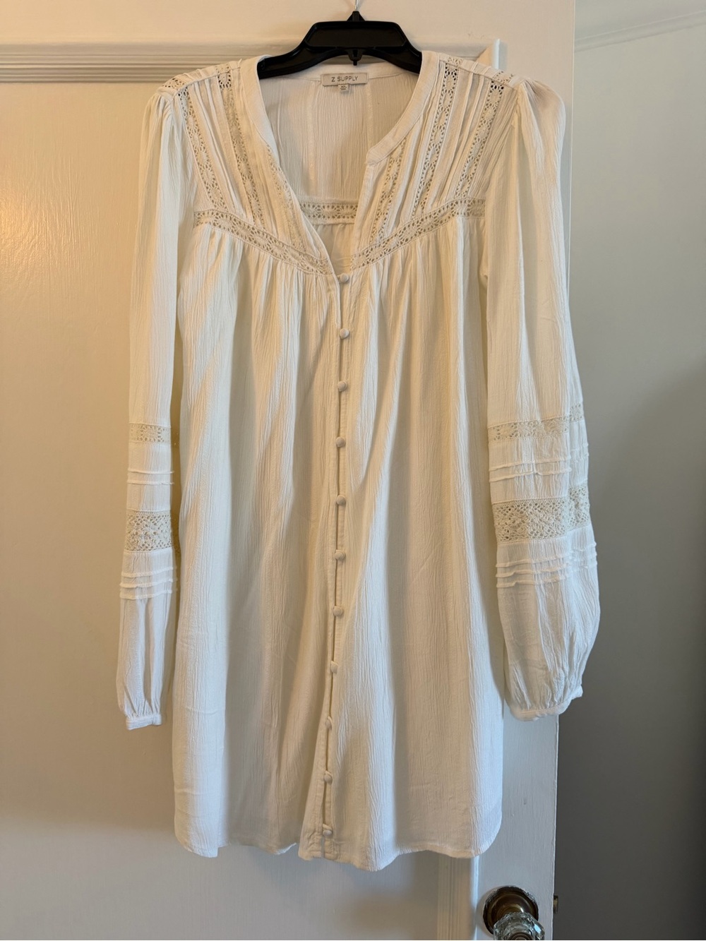 Z Supply White Boho Mini Dress with Lace Trim